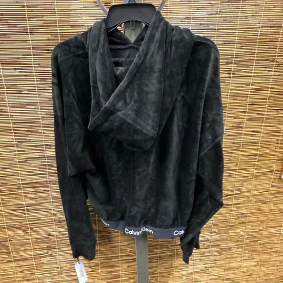 Calvin Klein Performance Women S Logo Elastic Long-Sleeve Pullover Velour Hoodie - Picture 3 of 3